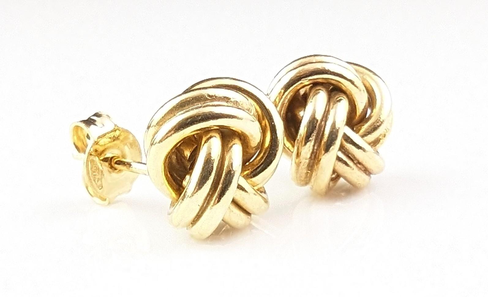 Vintage 9k yellow gold knot earrings, studs  6