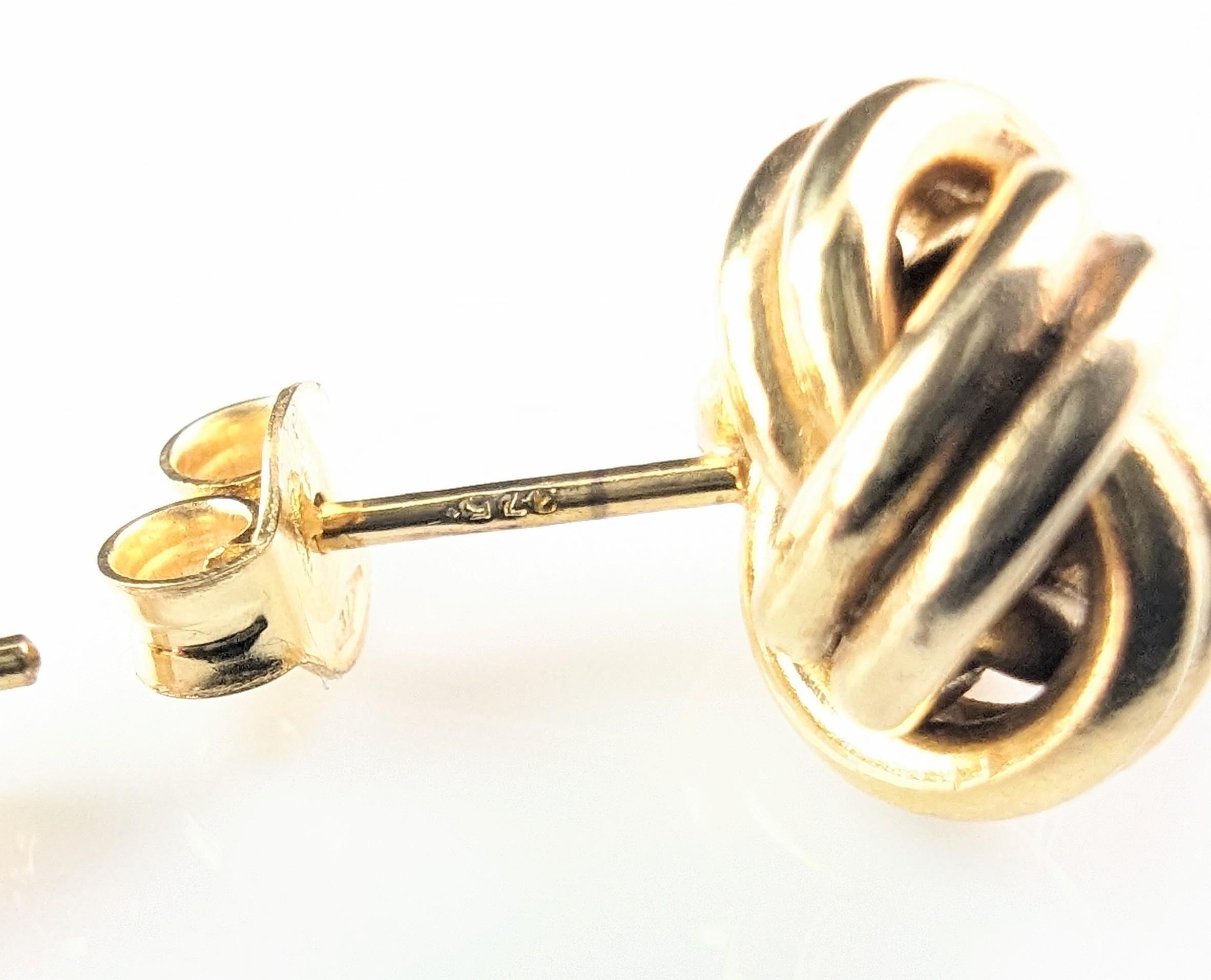 Vintage 9k yellow gold knot earrings, studs  7