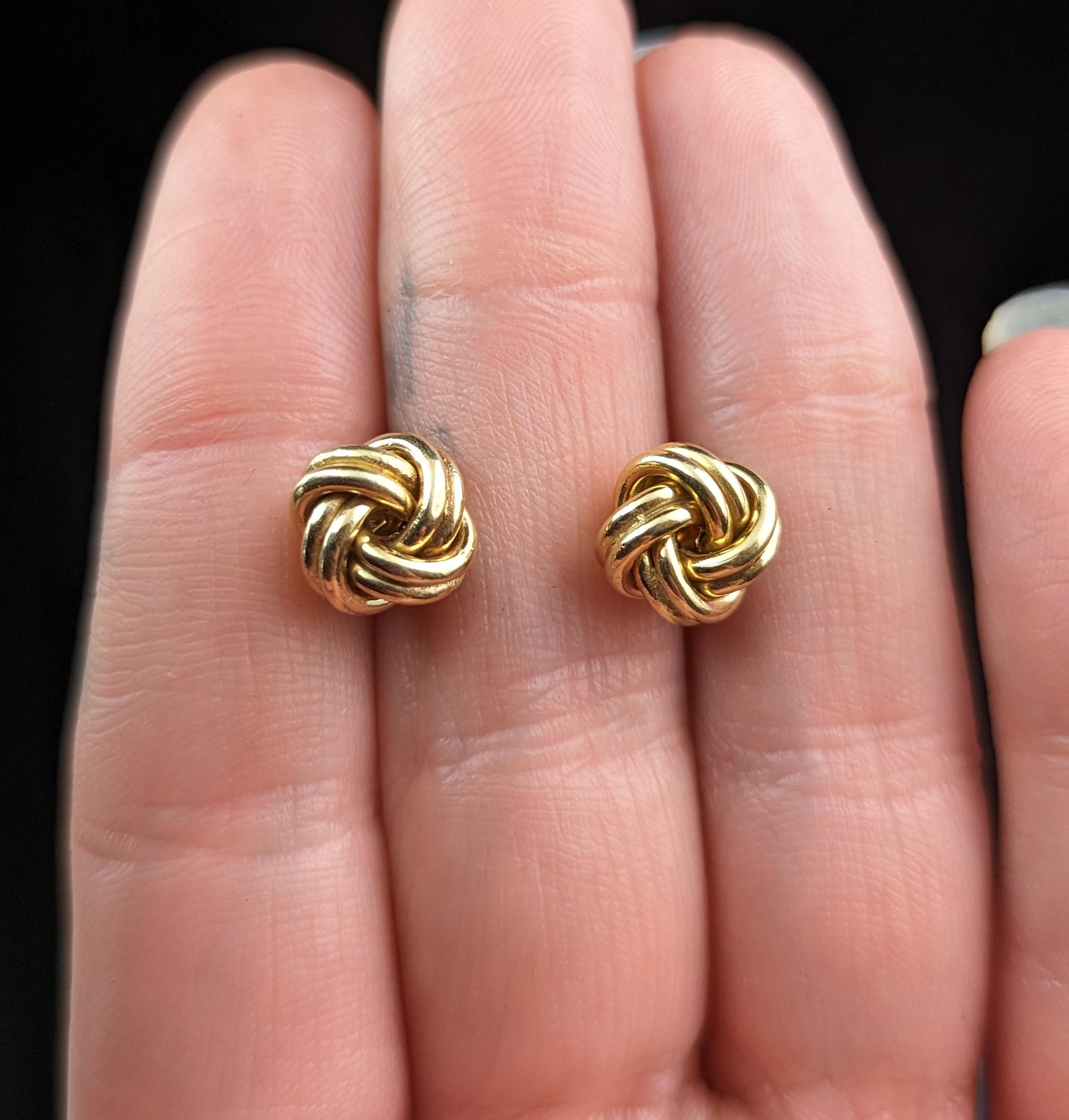 Women's Vintage 9k yellow gold knot earrings, studs 