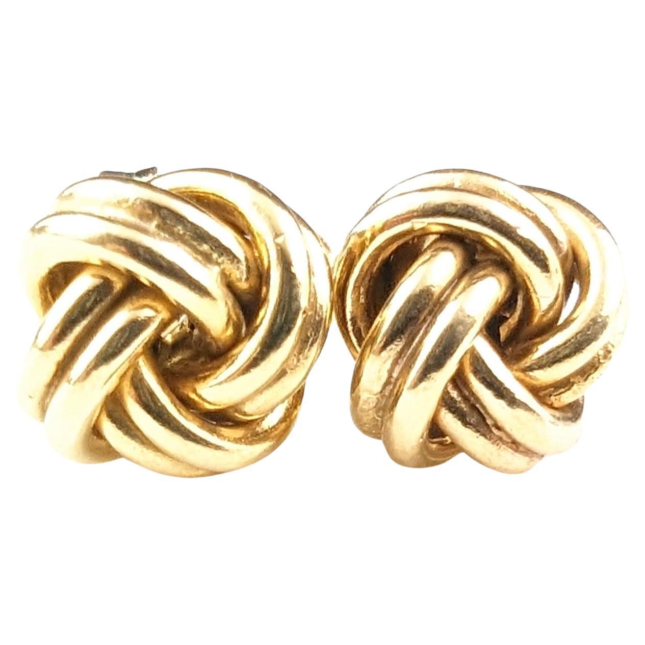 Vintage 9k yellow gold knot earrings, studs 
