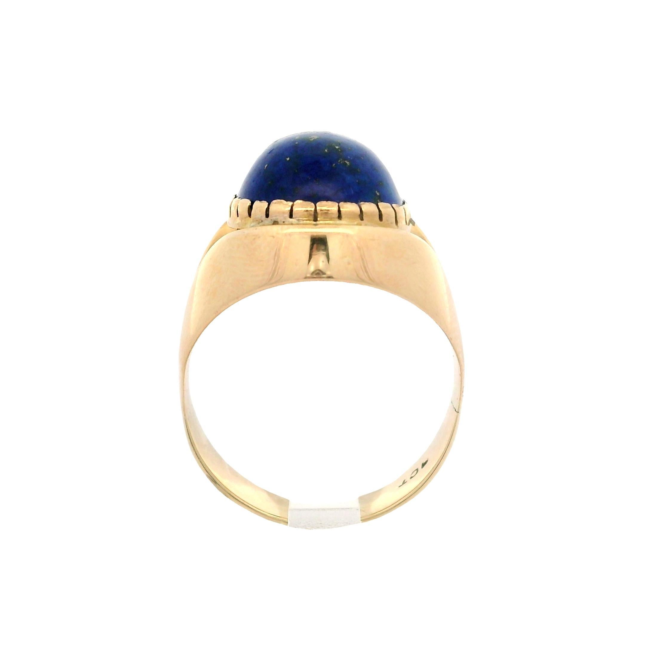 Women's Vintage 9k Yellow Gold Lapis Lazuli Polished Wide Soliatire Ring Size 8 For Sale