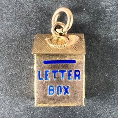Pendentif en or jaune 9K Vintage Letterbox Letter from Mother Enamel Charm Pendentif