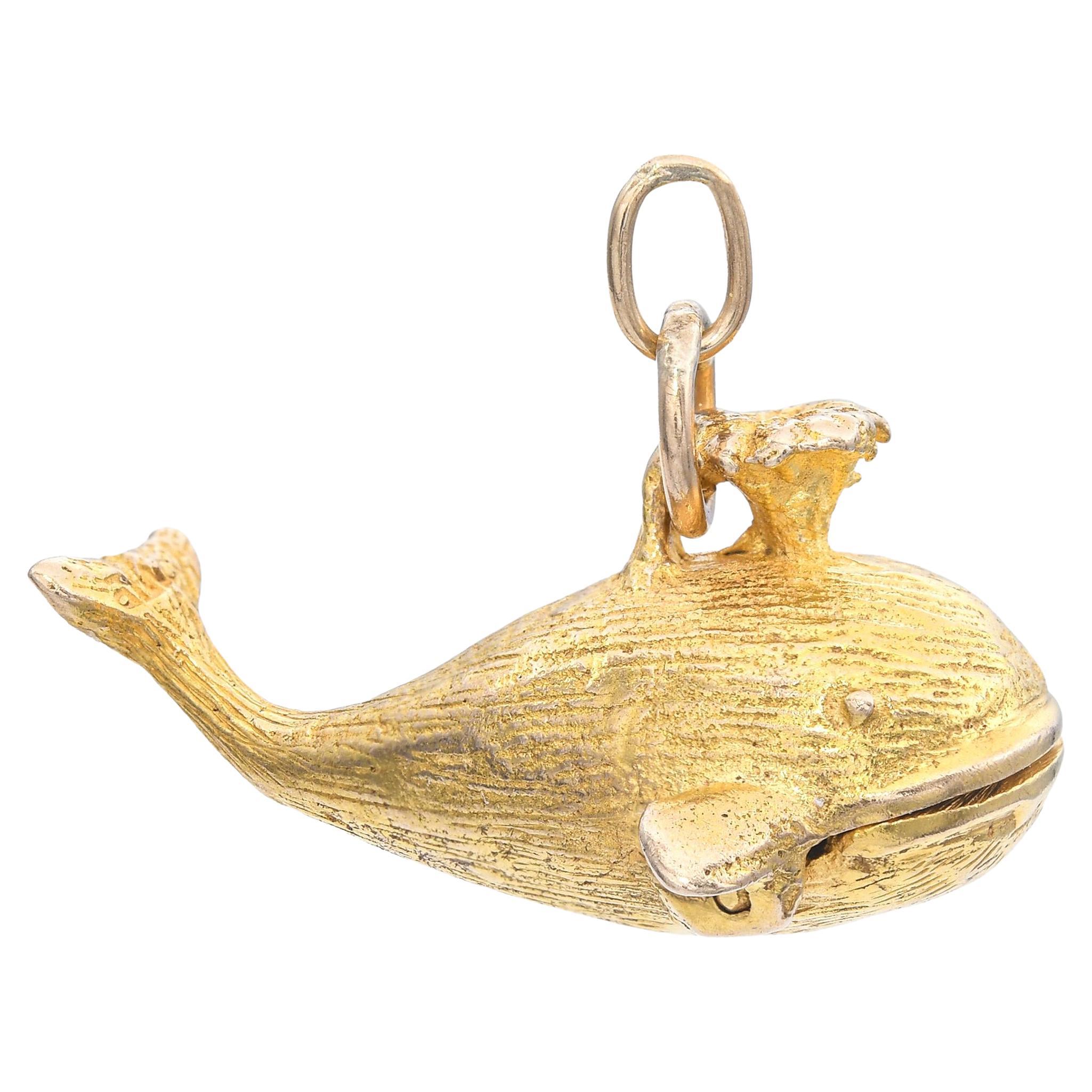 Vintage 9k Yellow Gold Moby Dick in Whale Charm For Sale