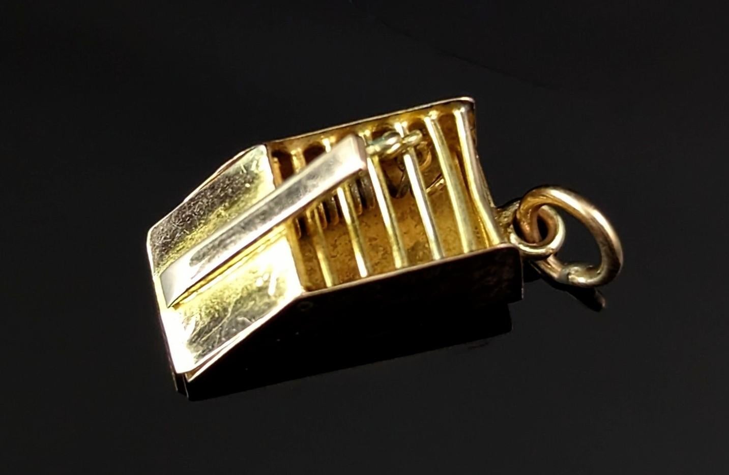 Women's or Men's Vintage 9k yellow gold Mousetrap charm, pendant  For Sale