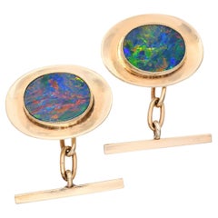 Vintage 9k Yellow Gold Opal Doublet Cufflinks