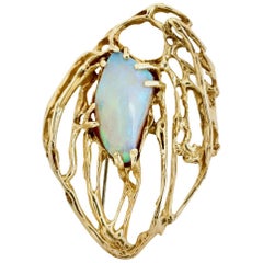 Vintage 9 Karat Yellow Gold Opal Modernist Freeform Brooch Pin