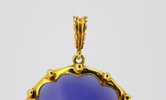 Vintage 9 Karat Yellow Gold Pendant with Diamonds and Blue Glass