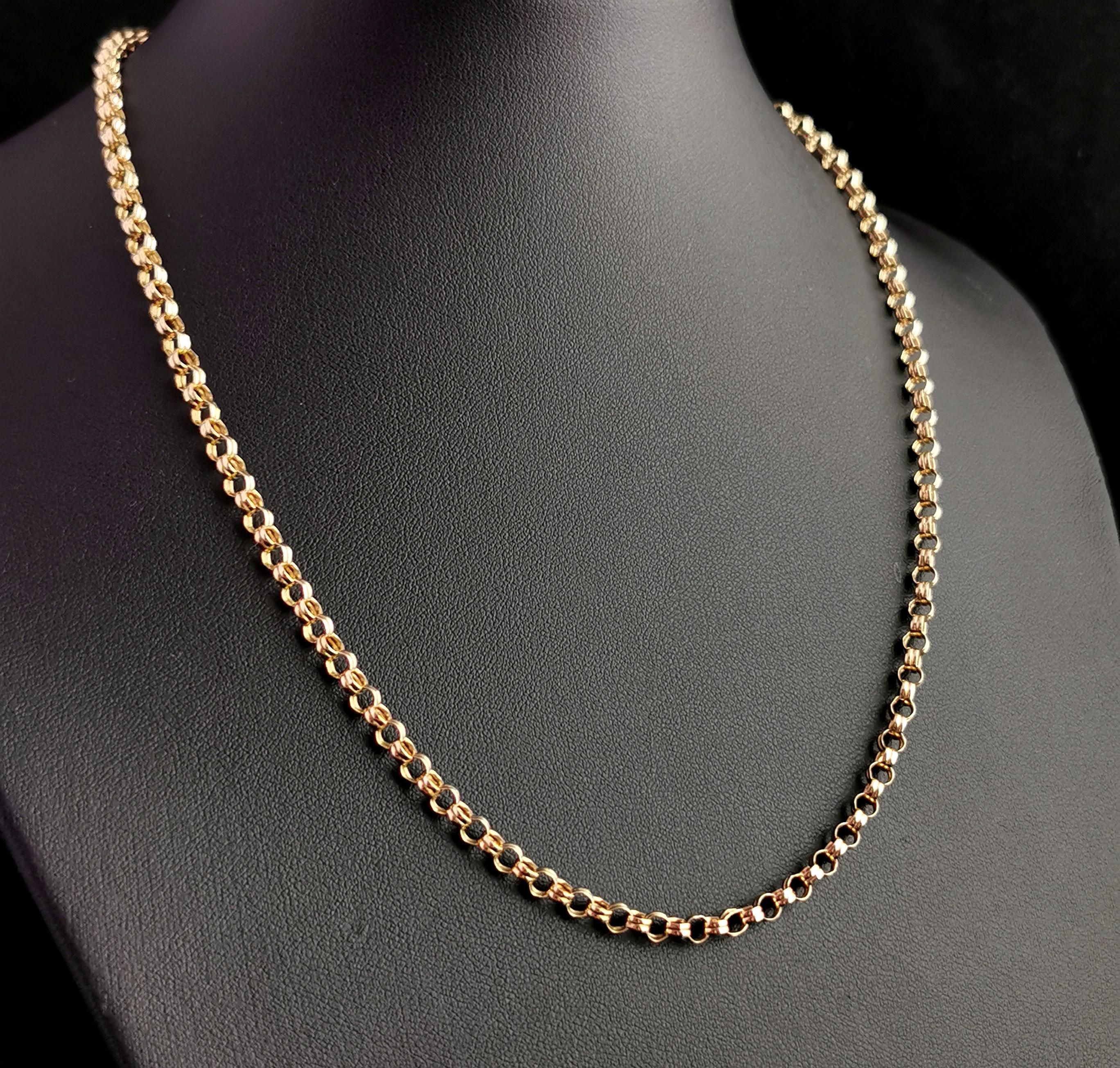Vintage 9k Yellow Gold Rolo Link Chain Necklace, C1990s In Good Condition In NEWARK, GB