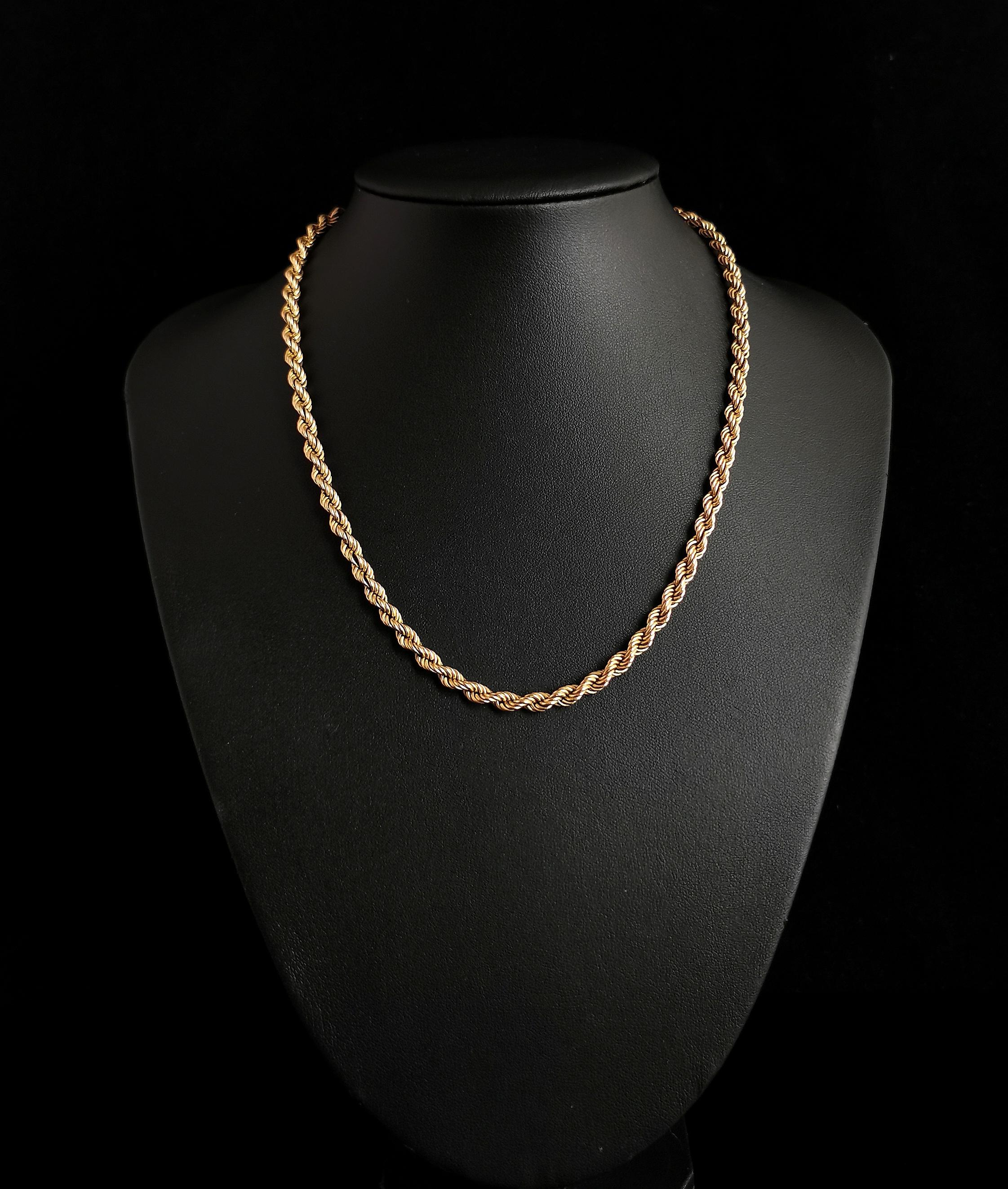 Vintage 9k Yellow Gold Rope Twist Chain Necklace, Italian 3
