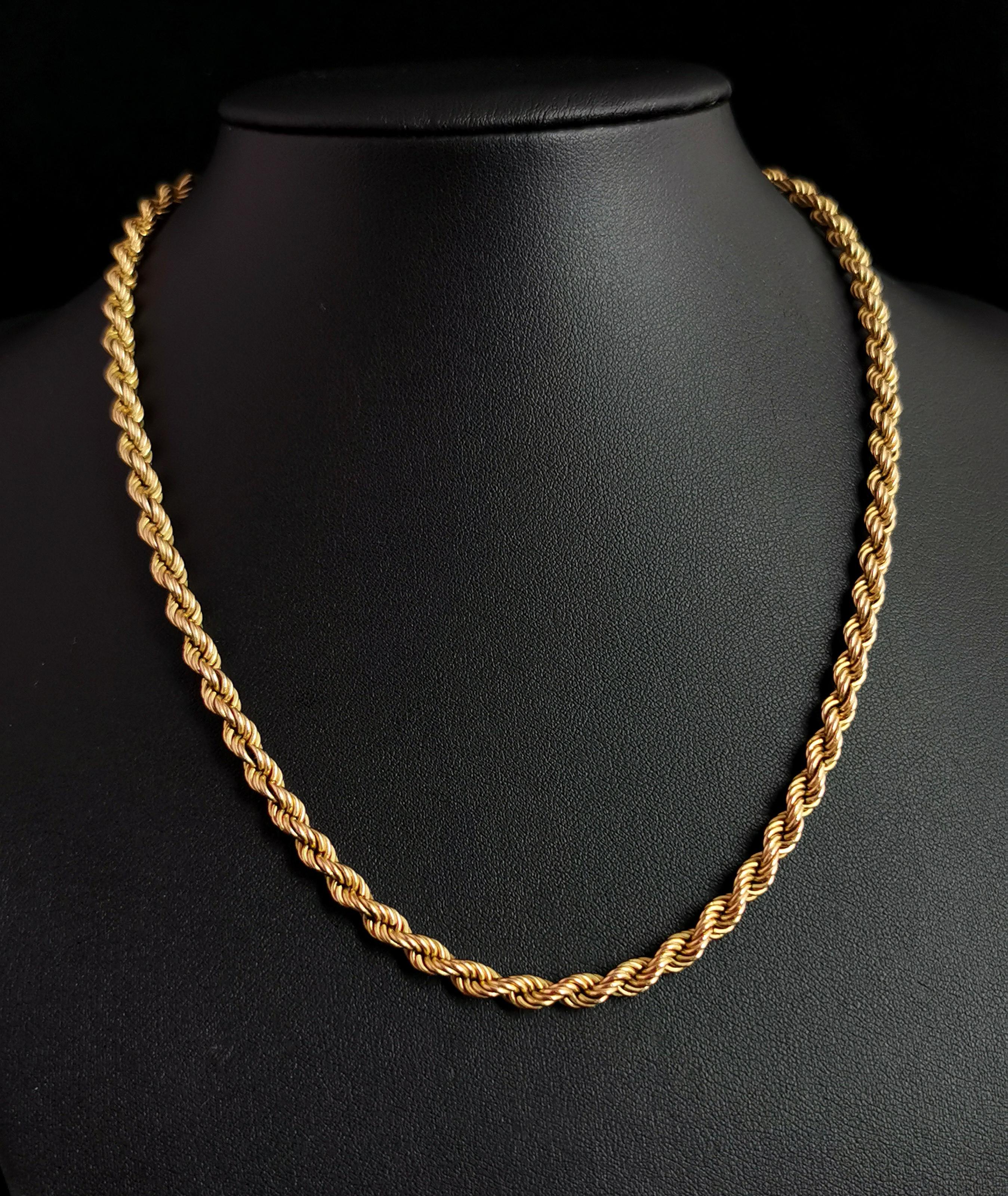 Vintage 9k Yellow Gold Rope Twist Chain Necklace, Italian 4