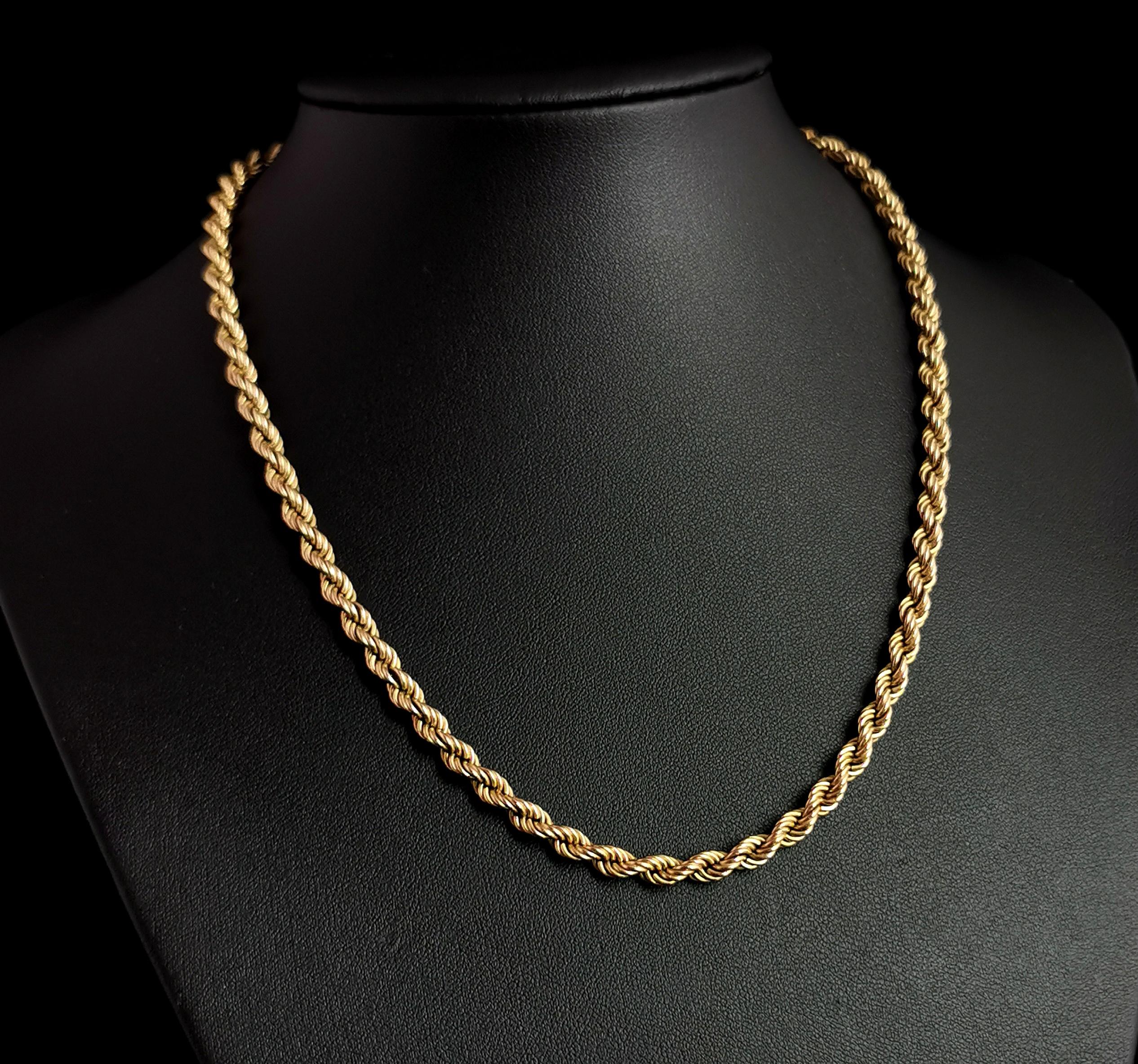Vintage 9k Yellow Gold Rope Twist Chain Necklace, Italian 5