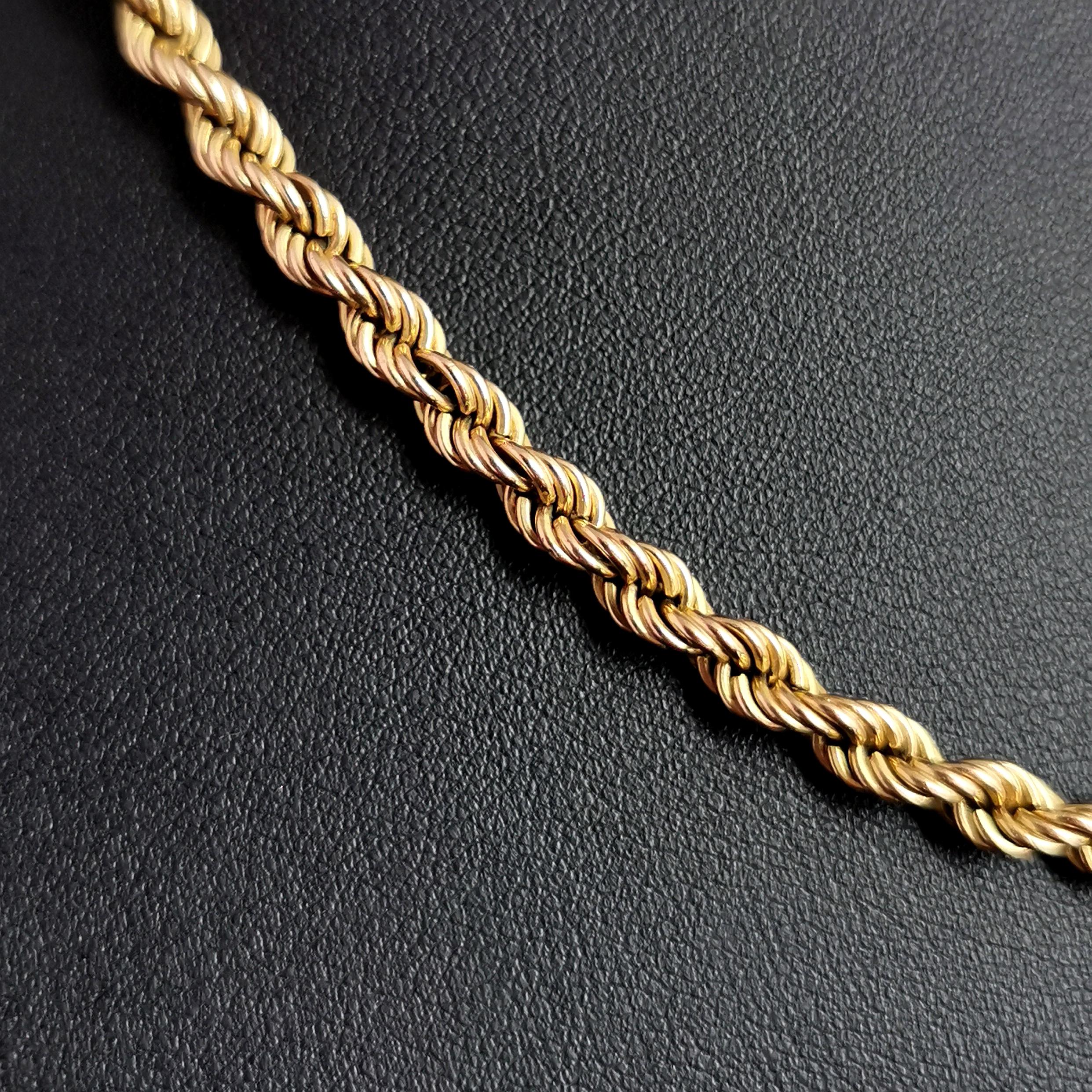 Vintage 9k Yellow Gold Rope Twist Chain Necklace, Italian 6