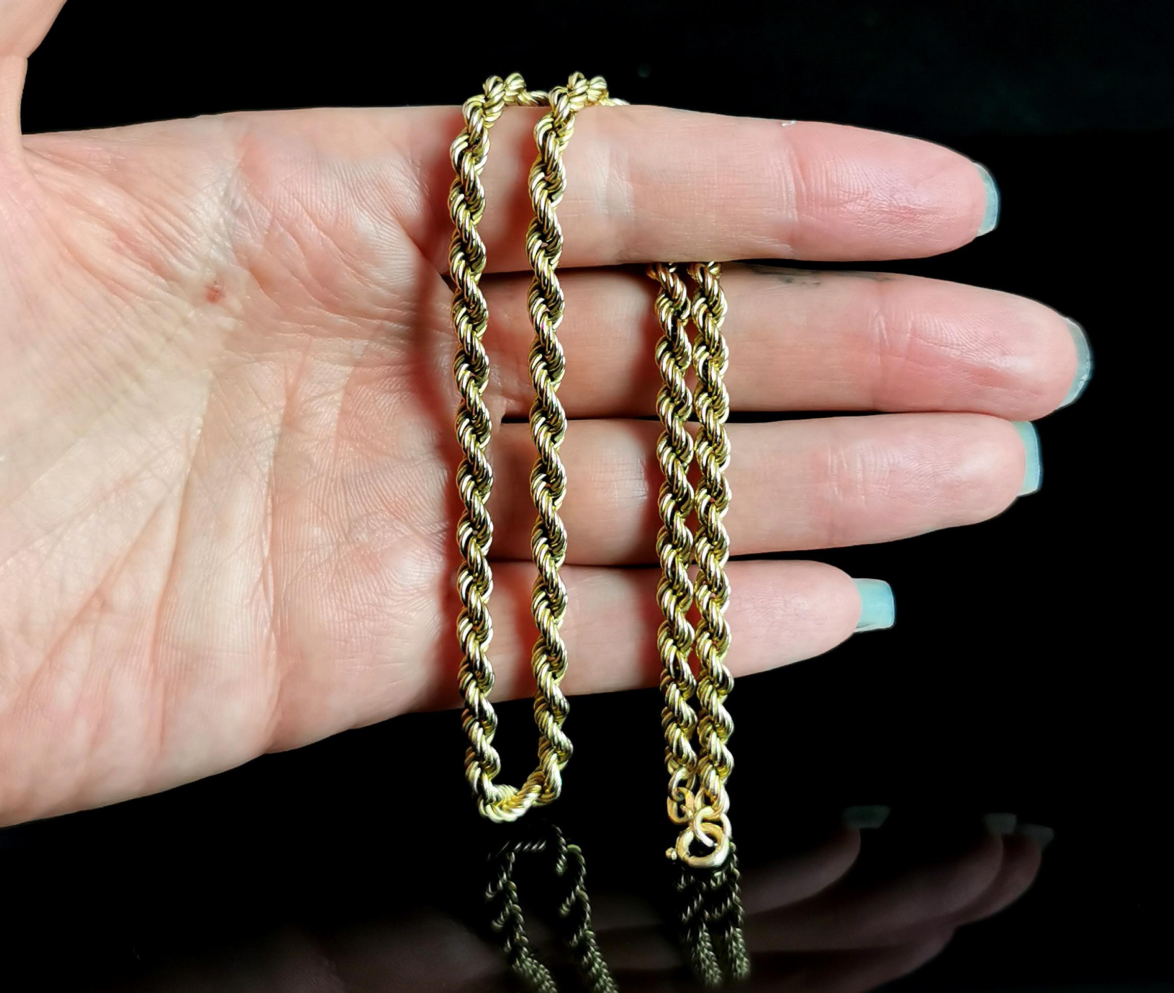 Contemporary Vintage 9k Yellow Gold Rope Twist Chain Necklace, Italian