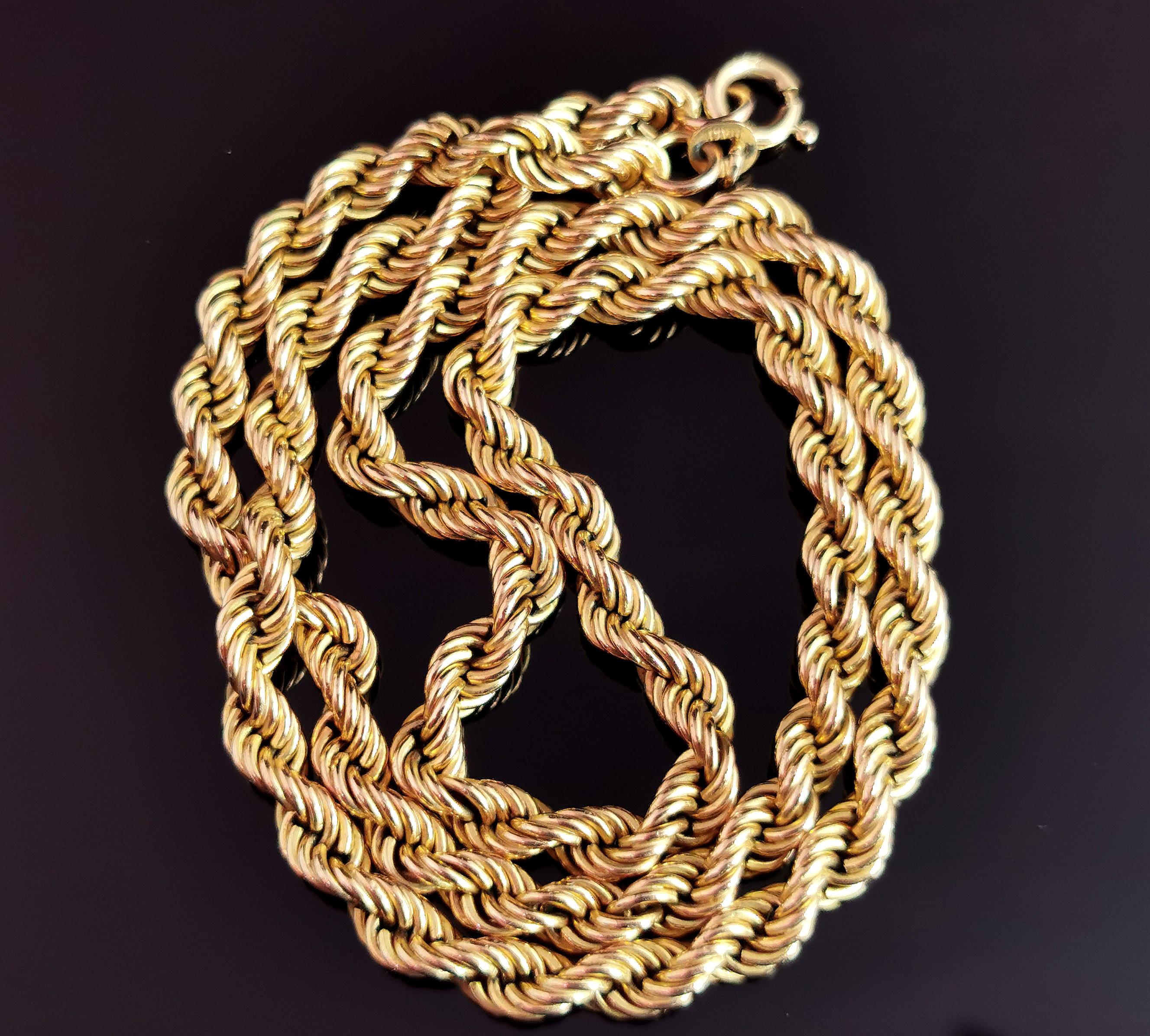 Vintage 9k Yellow Gold Rope Twist Chain Necklace, Italian In Good Condition In NEWARK, GB