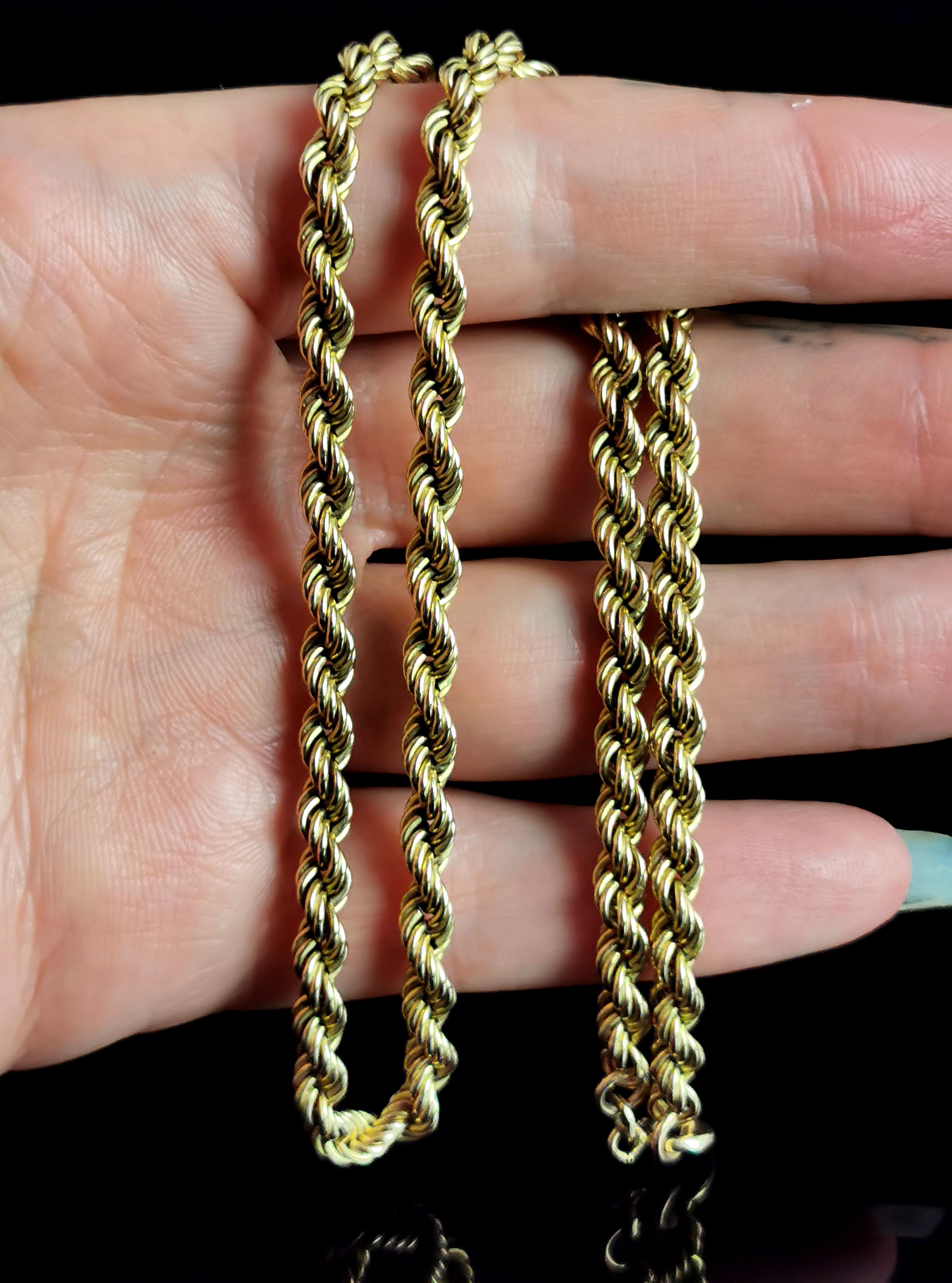 Women's or Men's Vintage 9k Yellow Gold Rope Twist Chain Necklace, Italian