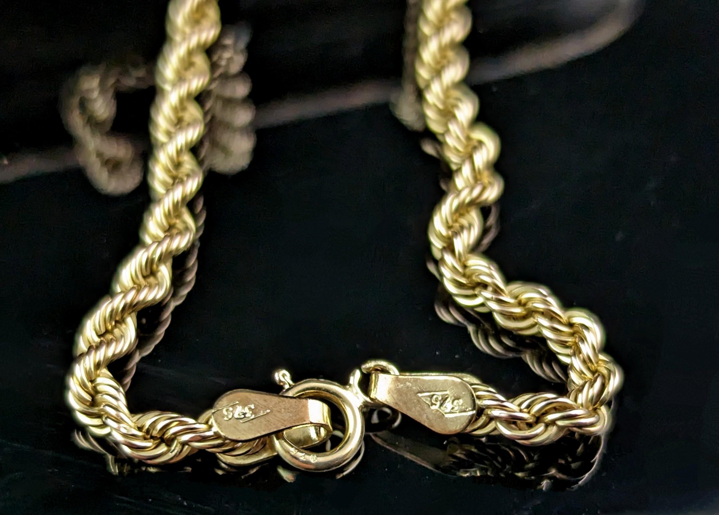 Vintage 9k yellow gold rope twist link chain necklace For Sale 5