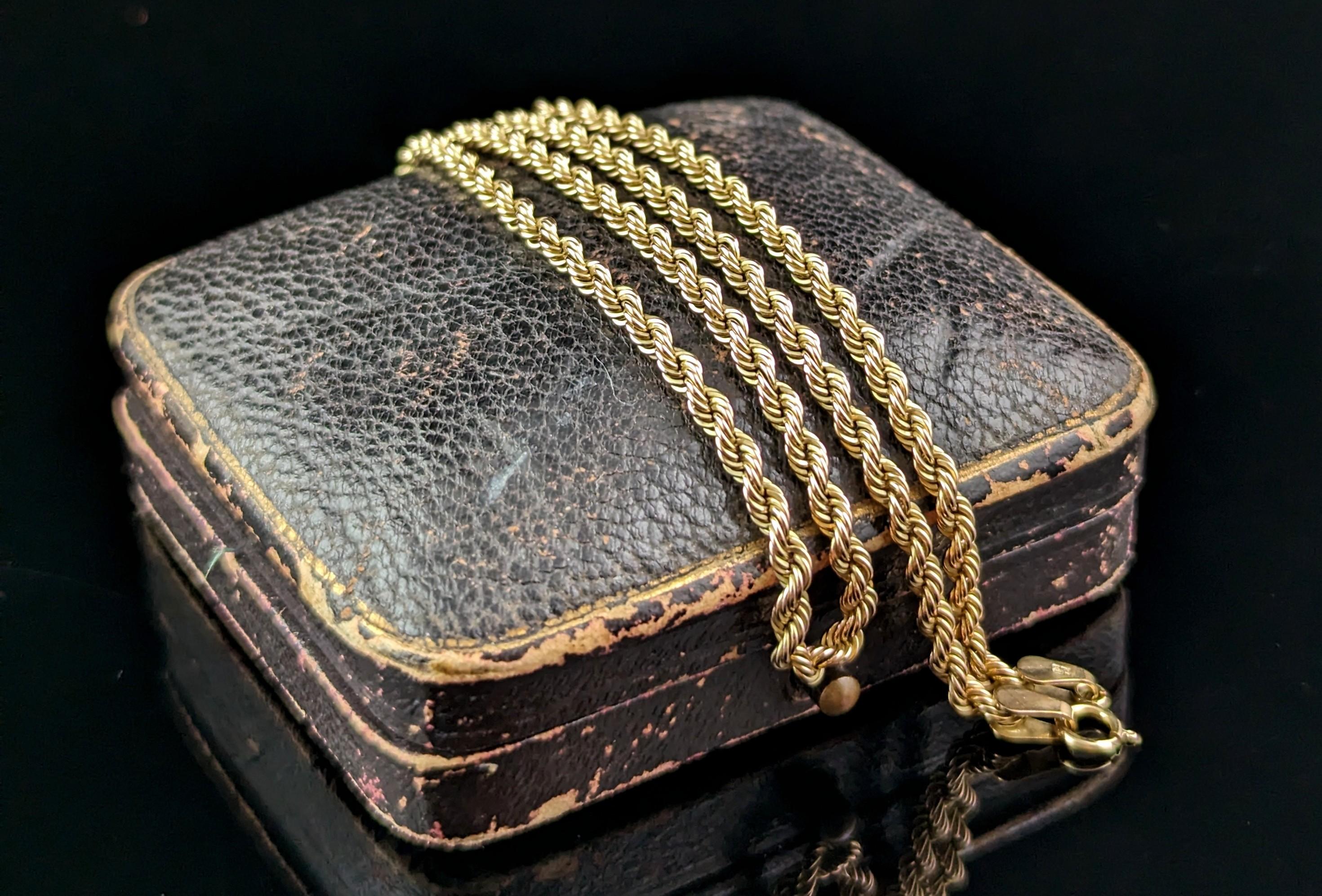 Women's or Men's Vintage 9k yellow gold rope twist link chain necklace For Sale