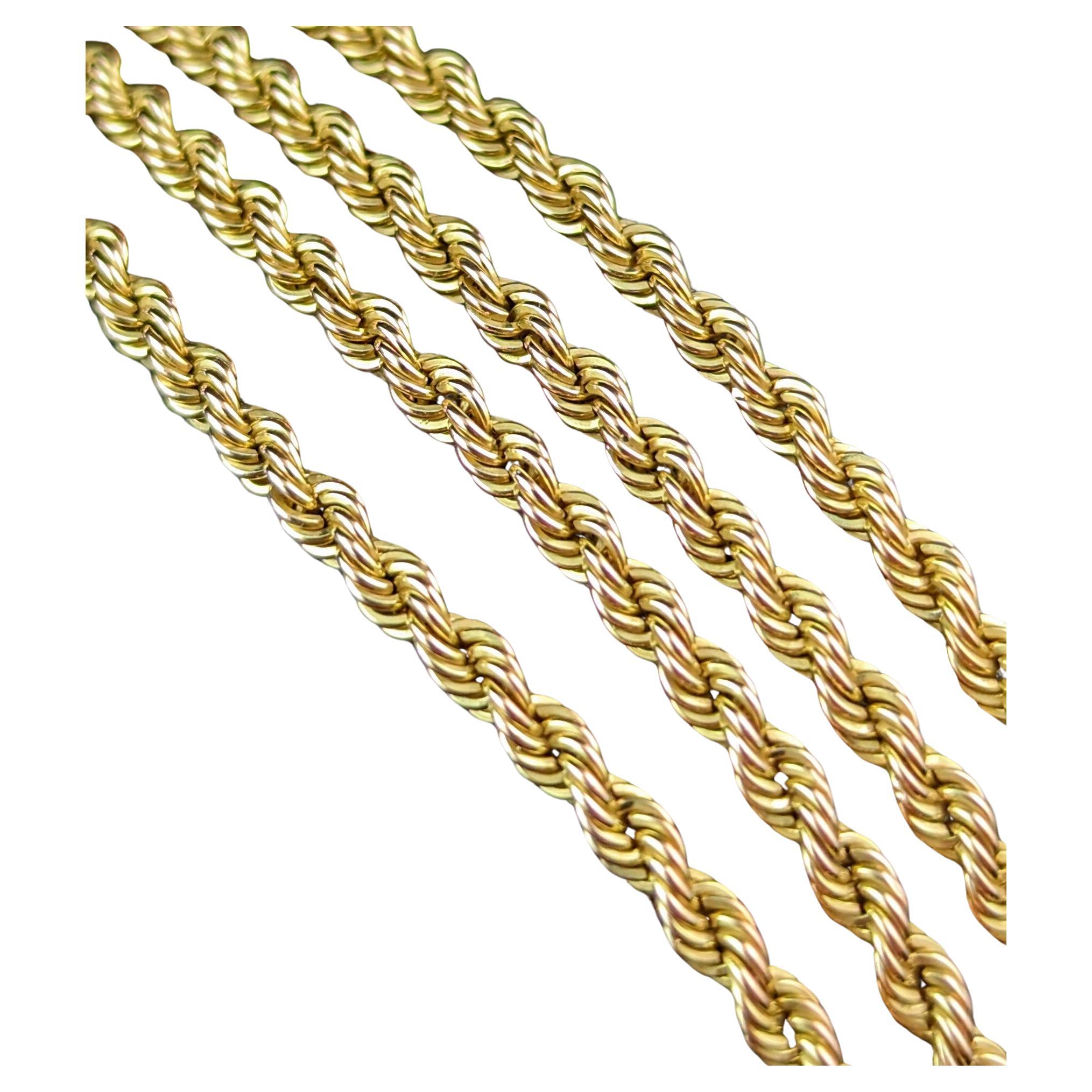 Vintage 9k yellow gold rope twist link chain necklace For Sale