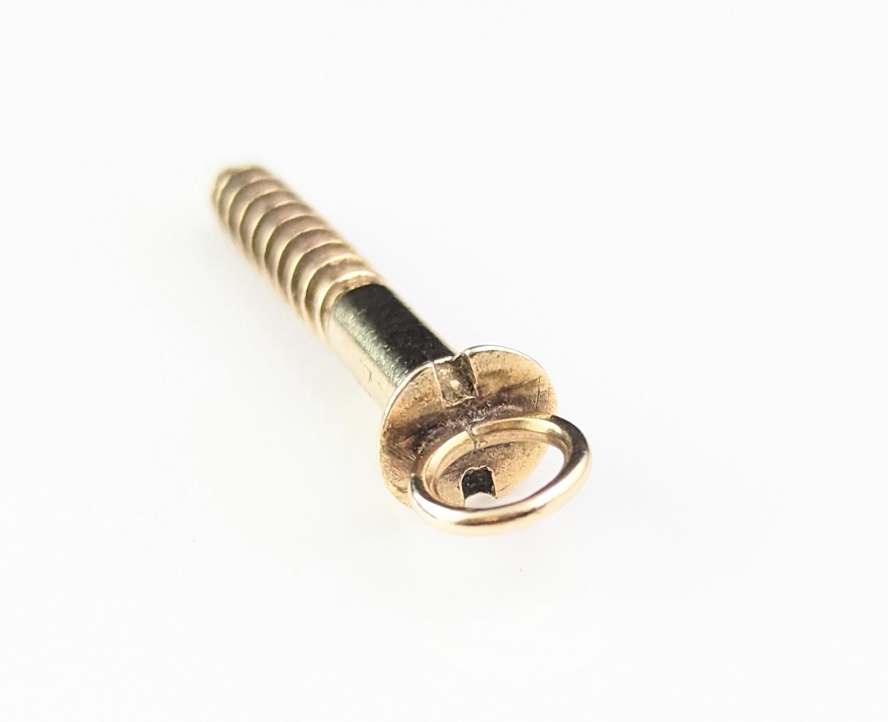 Vintage 9k yellow gold screw pendant, Mid century, Novelty  For Sale 8