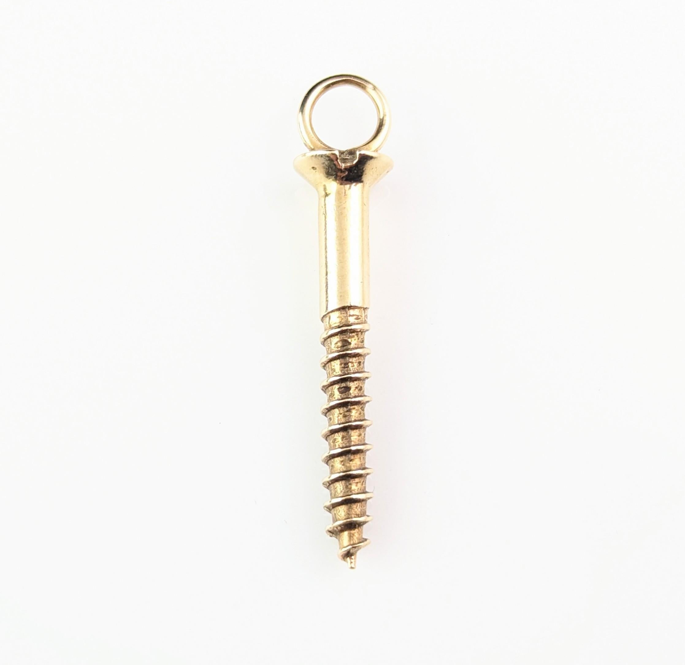 Vintage 9k yellow gold screw pendant, Mid century, Novelty  For Sale 9