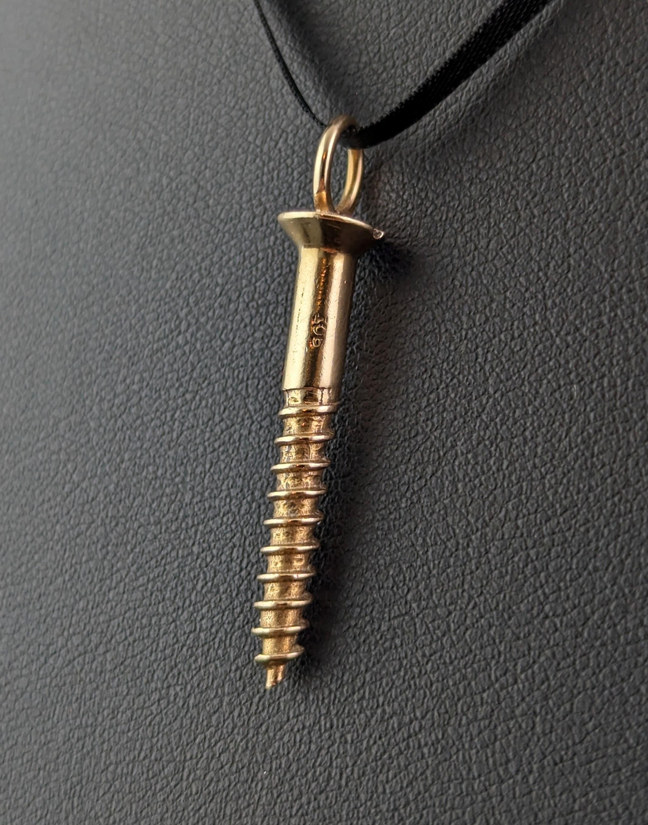 Retro Vintage 9k yellow gold screw pendant, Mid century, Novelty  For Sale