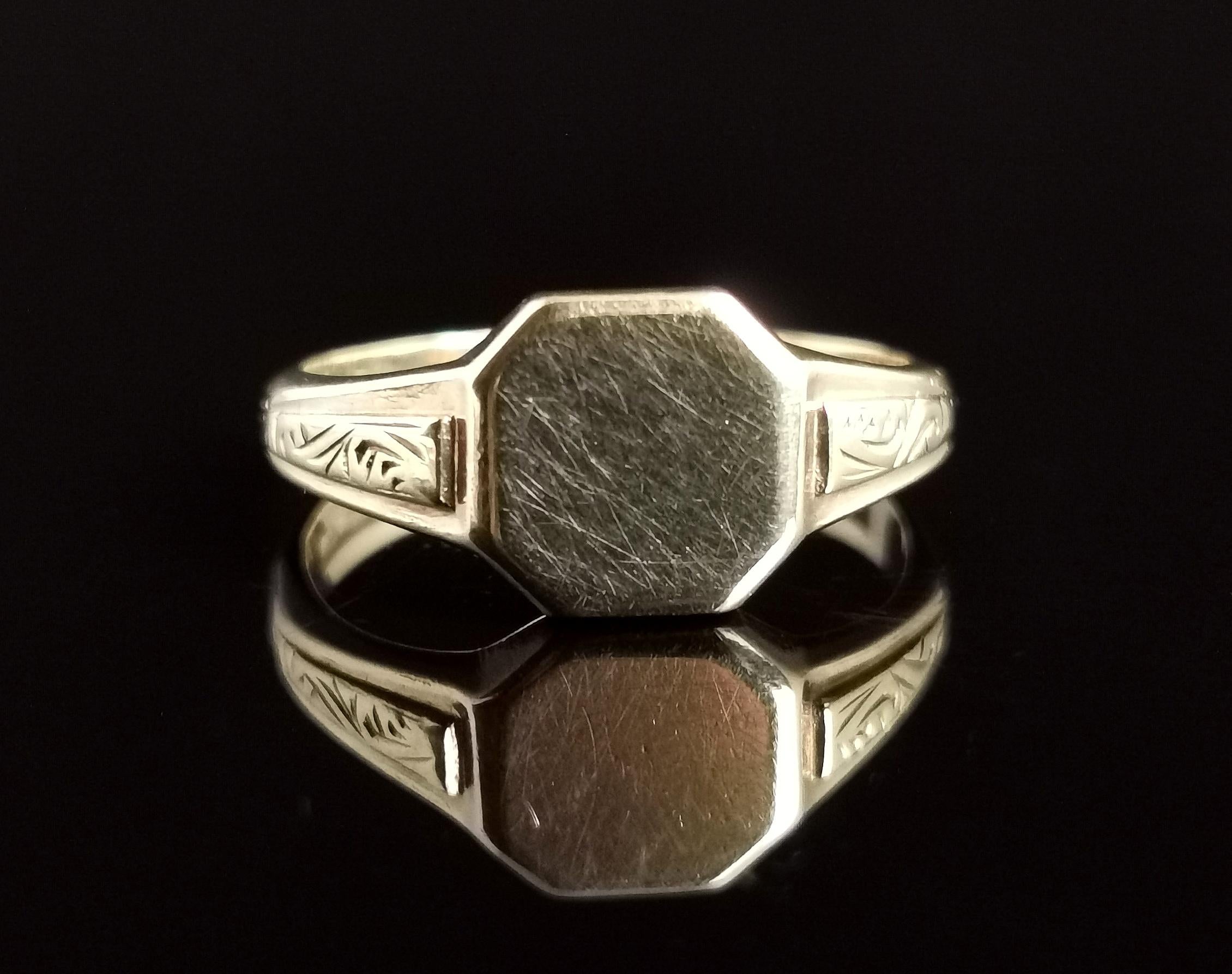 Siegelring aus 9 Karat Gelbgold, rosa Ring für Damen oder Herren