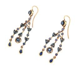 Vintage-Ohrringe aus 9-karätigem Gelbgold mit Silber, Diamanten und Saphiren in Kornfassung