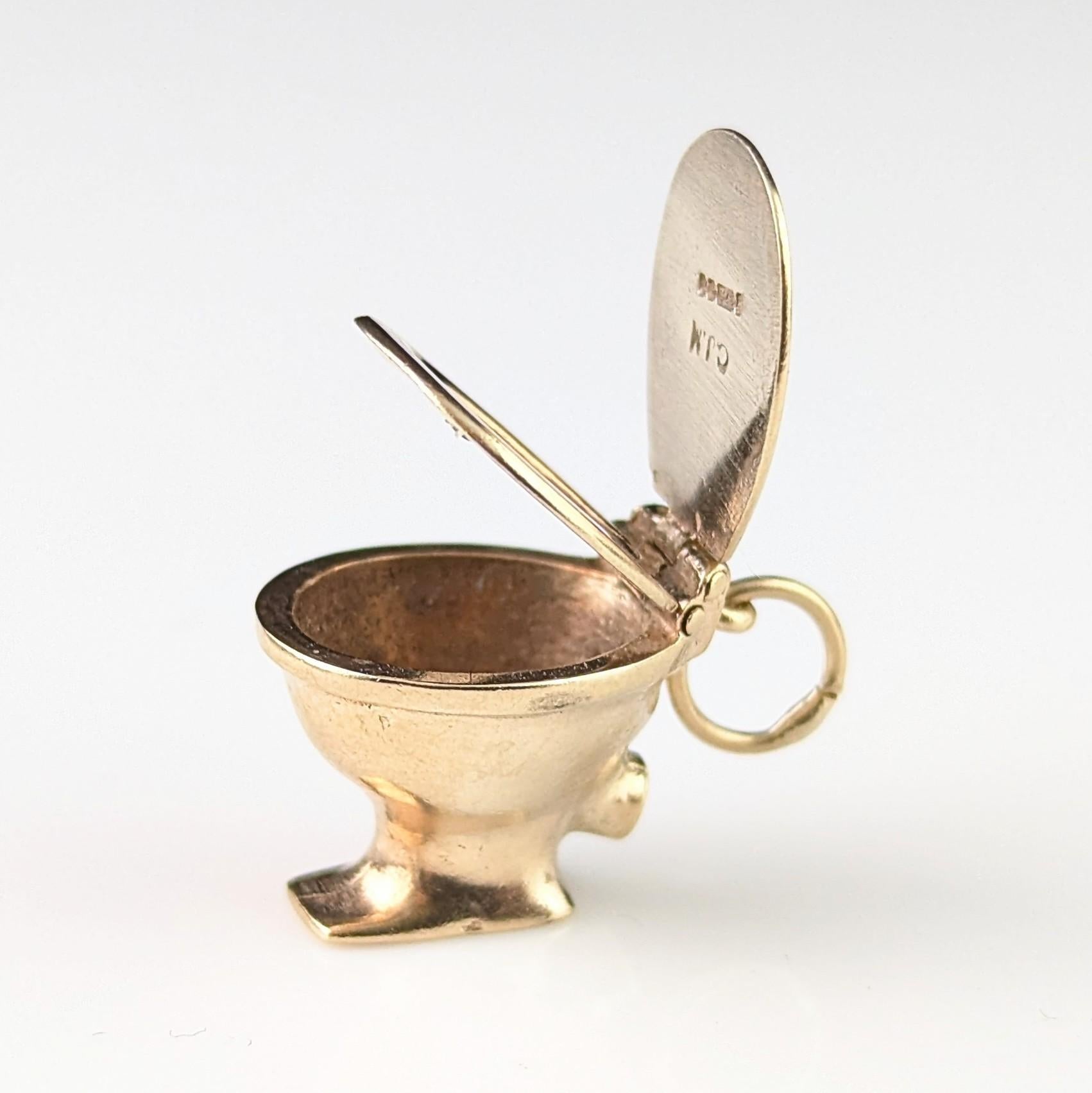 Vintage 9k yellow gold Toilet pendant, Articulated, Mid century, lavatory For Sale 7
