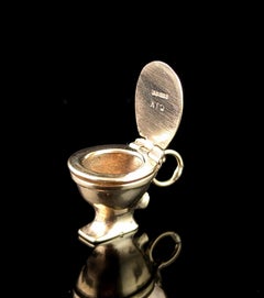 Vintage 9k yellow gold Toilet pendant, Articulated, Mid century, lavatory