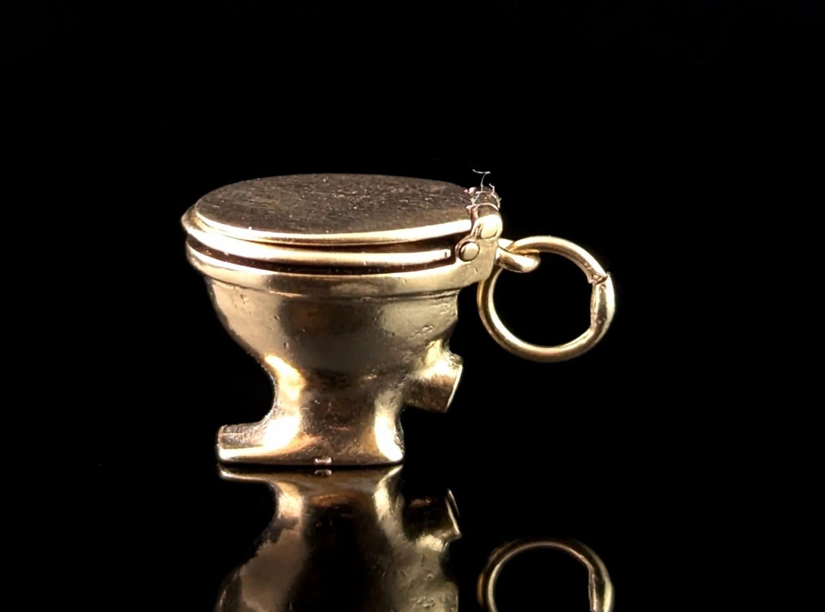 Retro Vintage 9k yellow gold Toilet pendant, Articulated, Mid century, lavatory For Sale