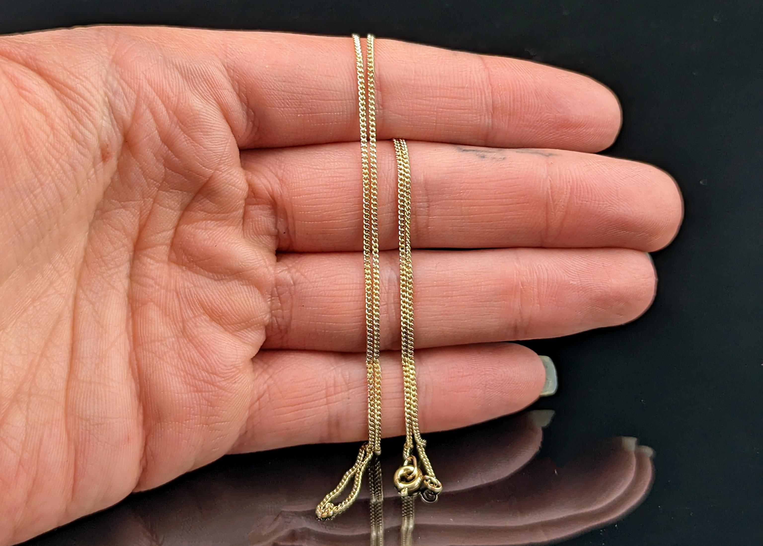 Women's or Men's Vintage 9k yellow gold trace chain necklace, curb link 