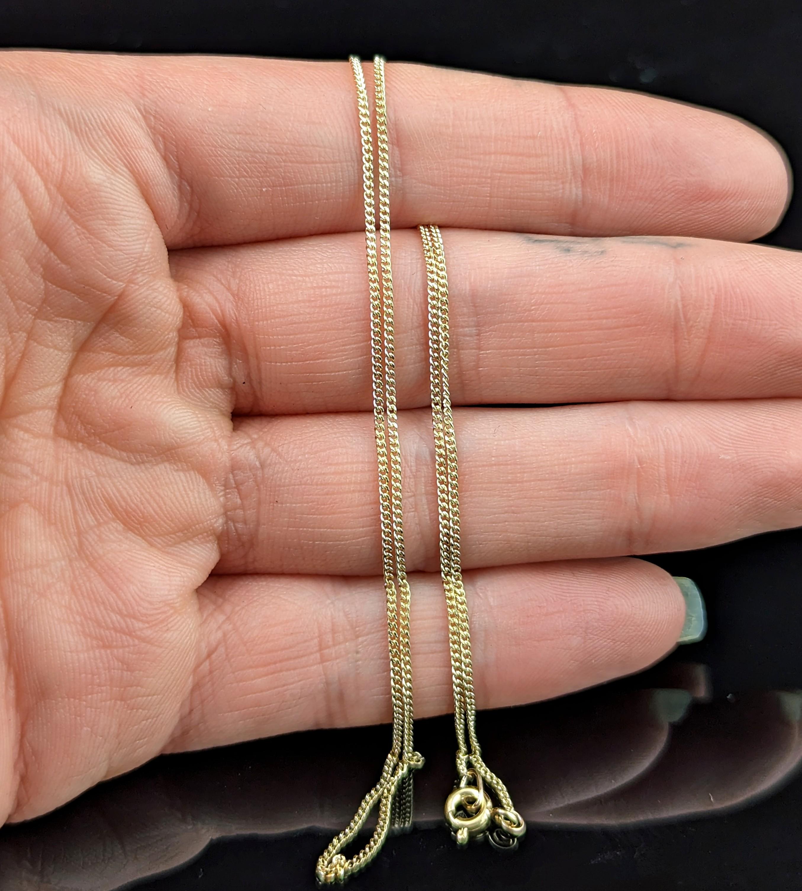 Vintage 9k yellow gold trace chain necklace, curb link  1