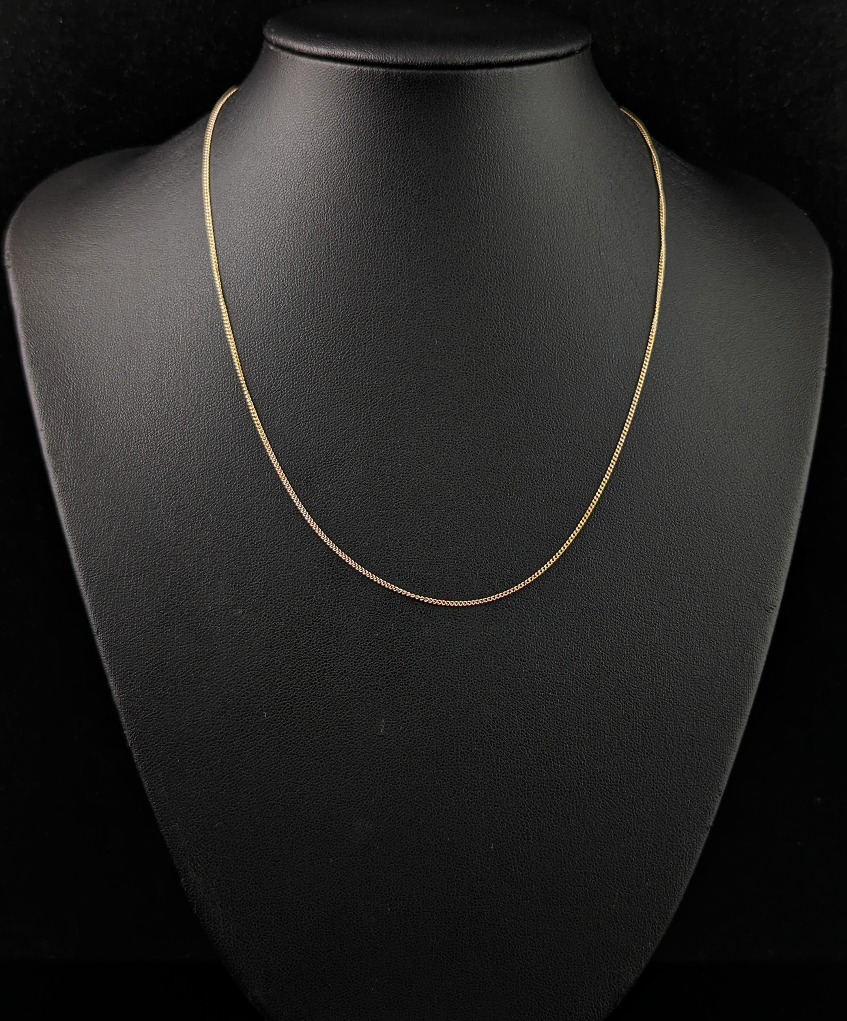 Vintage 9k yellow gold trace chain necklace, curb link  2