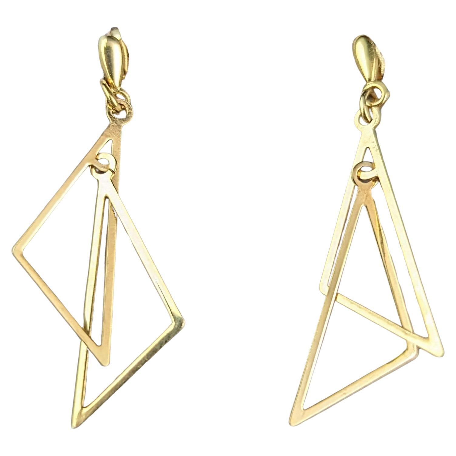 Vintage 9k yellow gold triangle drop earrings, 1980s  For Sale