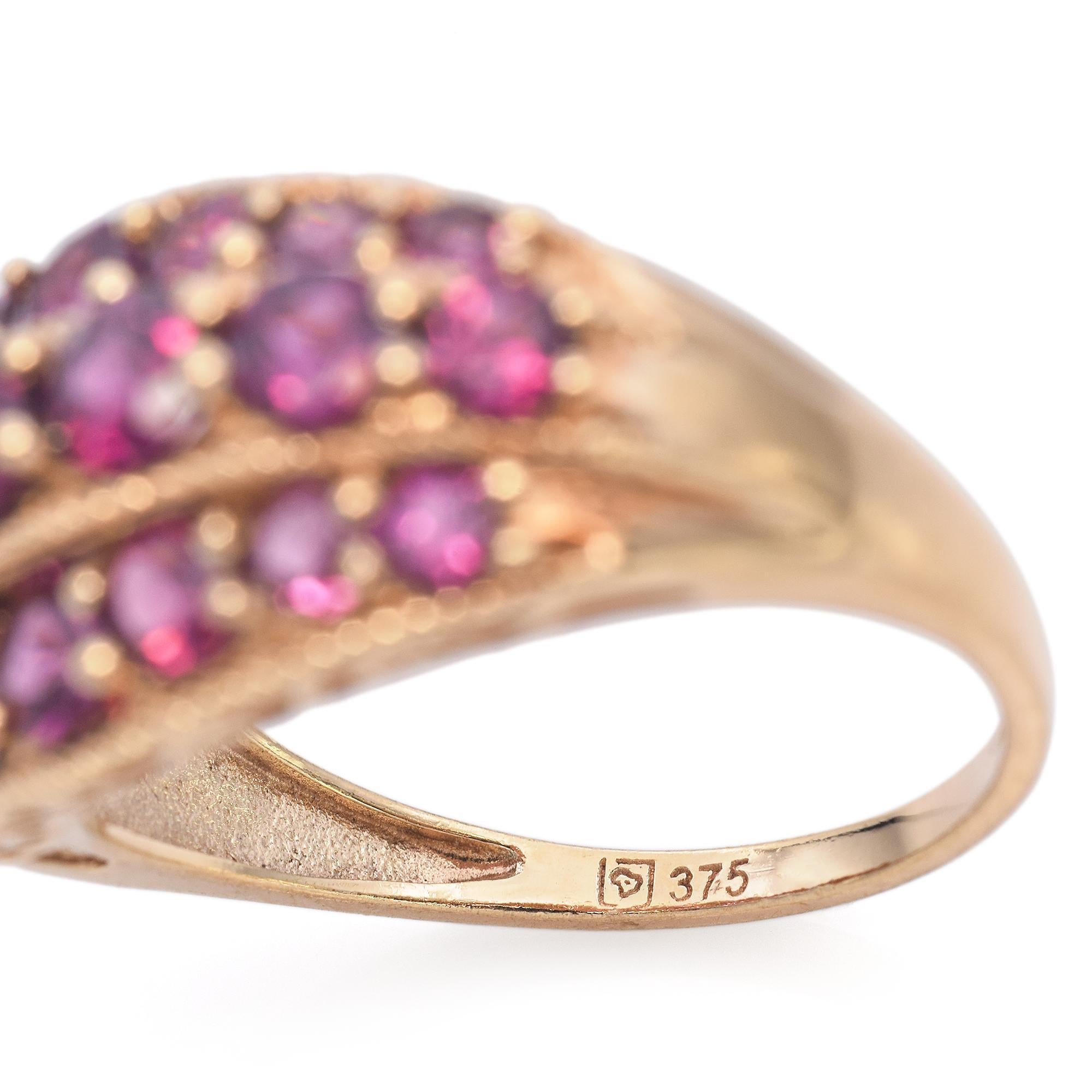 Women's Vintage 9K Yellow Gold Triple Row 1.67 TCW Garnet Ring