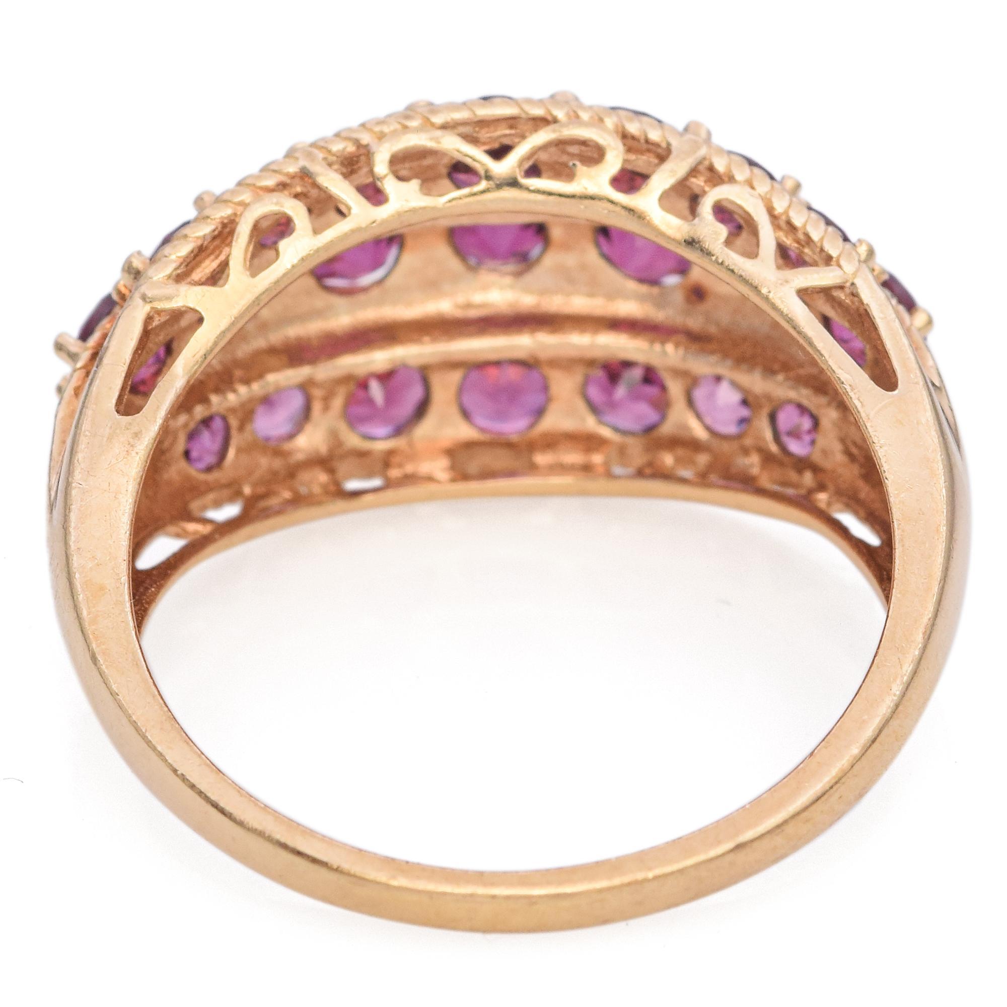 Vintage 9K Yellow Gold Triple Row 1.67 TCW Garnet Ring 1