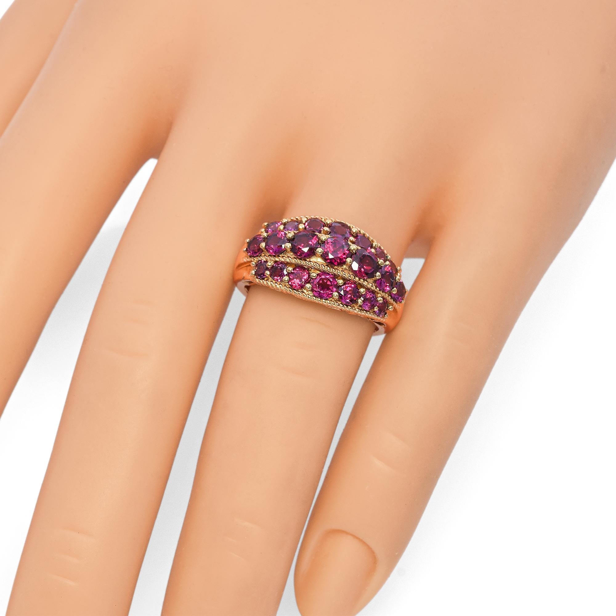 Vintage 9K Yellow Gold Triple Row 1.67 TCW Garnet Ring 3