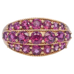 Vintage 9K Yellow Gold Triple Row 1.67 TCW Garnet Ring
