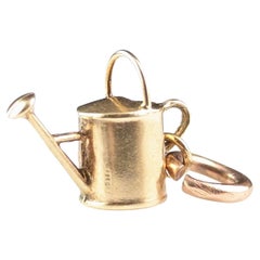 Vintage 9k yellow gold watering can charm, pendant 
