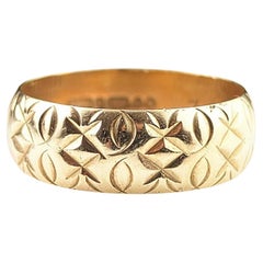 Retro 9k yellow gold wide band ring, engraved, chunky 