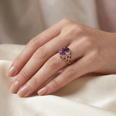 Vintage 9KT Gold Oval-Cut Amethyst Ring, 2.5 Carats, 1970s Design
