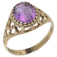 Vintage 9KT Gold Oval-Cut Amethyst Ring, 2.5 Carats, 1970s Design