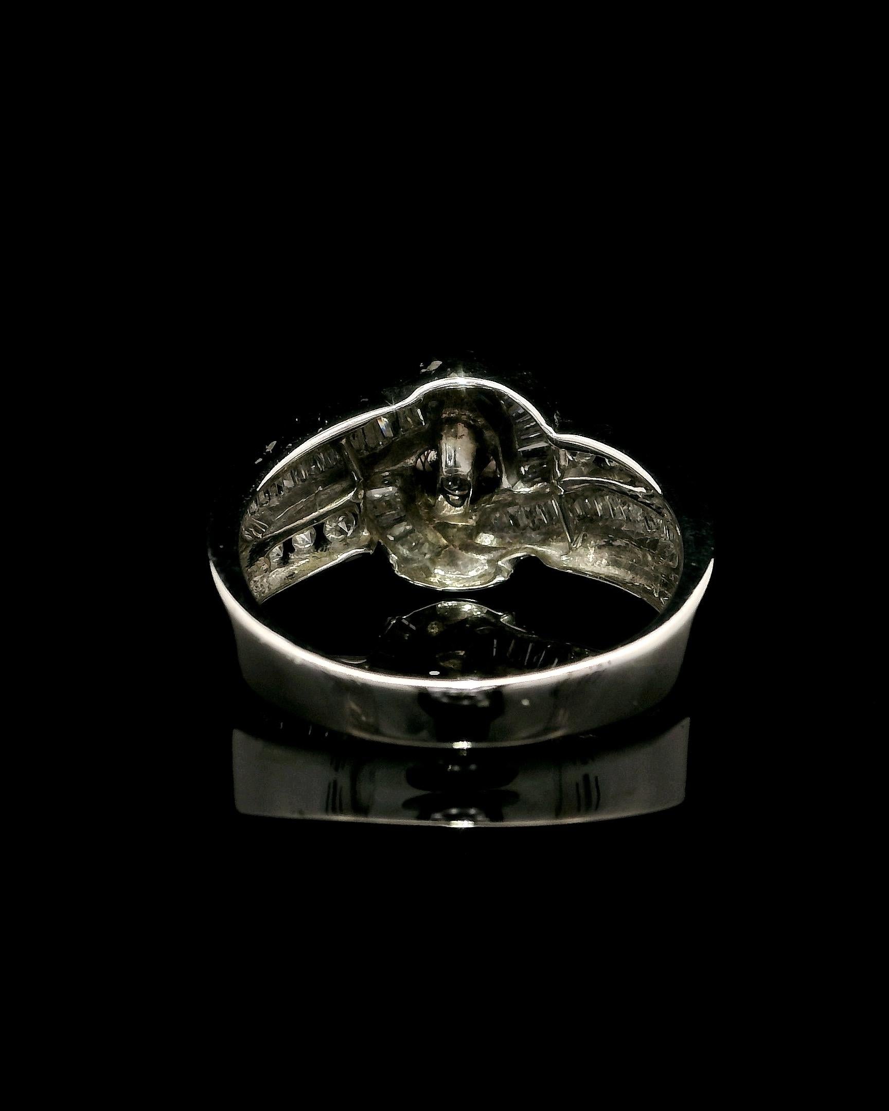 Anello con diamanti in oro 9kt vintage - circa 1,00 carati di diamanti tondi e baguette in vendita 6