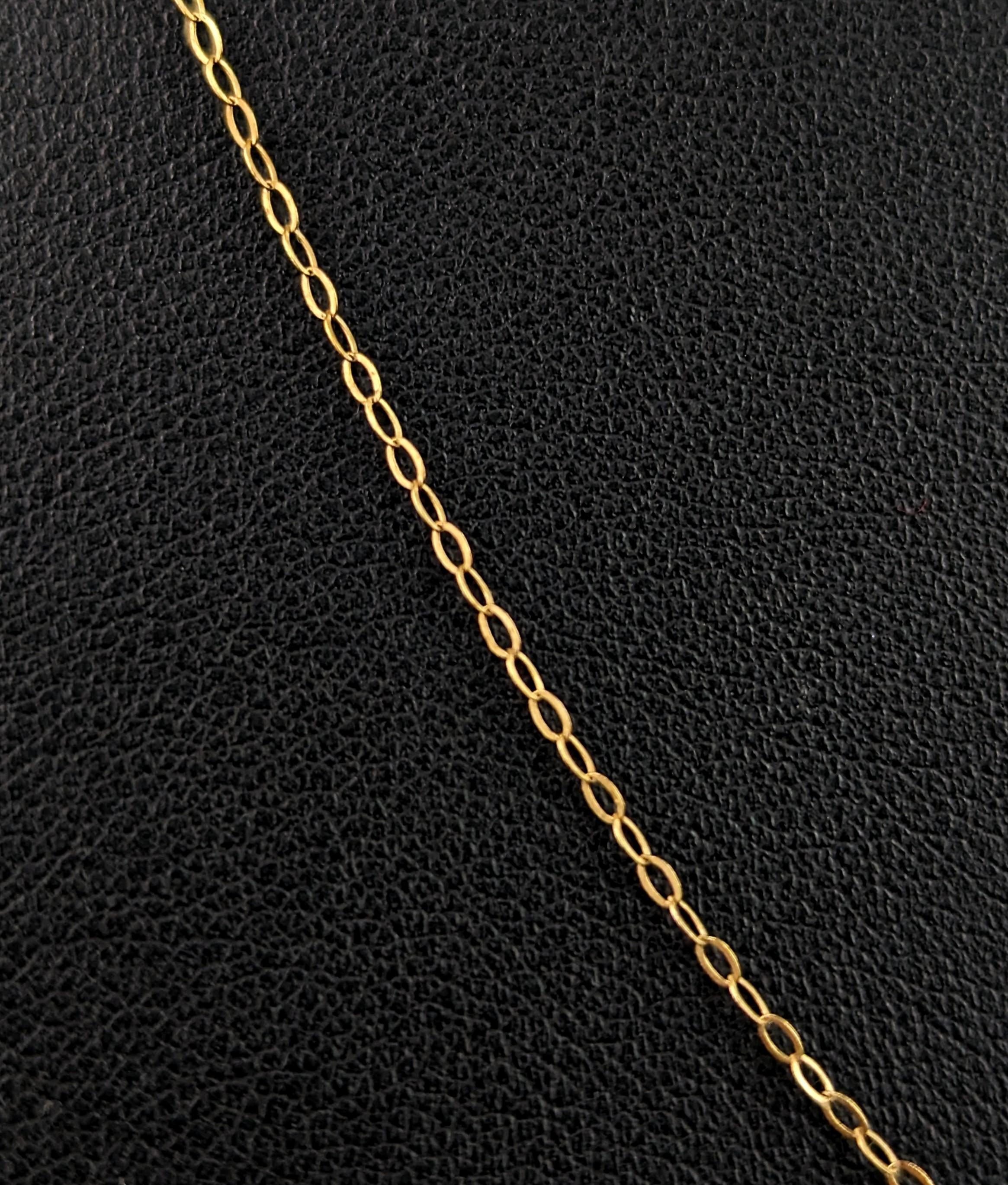 Modern Vintage 9kt gold fine trace link chain necklace, dainty  For Sale