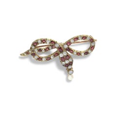Vintage 9KT Gold Garnet and Diamond Snake Brooch