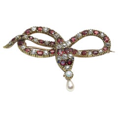 Vintage 9KT Gold Garnet and Diamond Snake Brooch