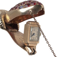 Vintage 9KT Gold Garnet-Set Snake Bracelet Watch, Circa 1950s