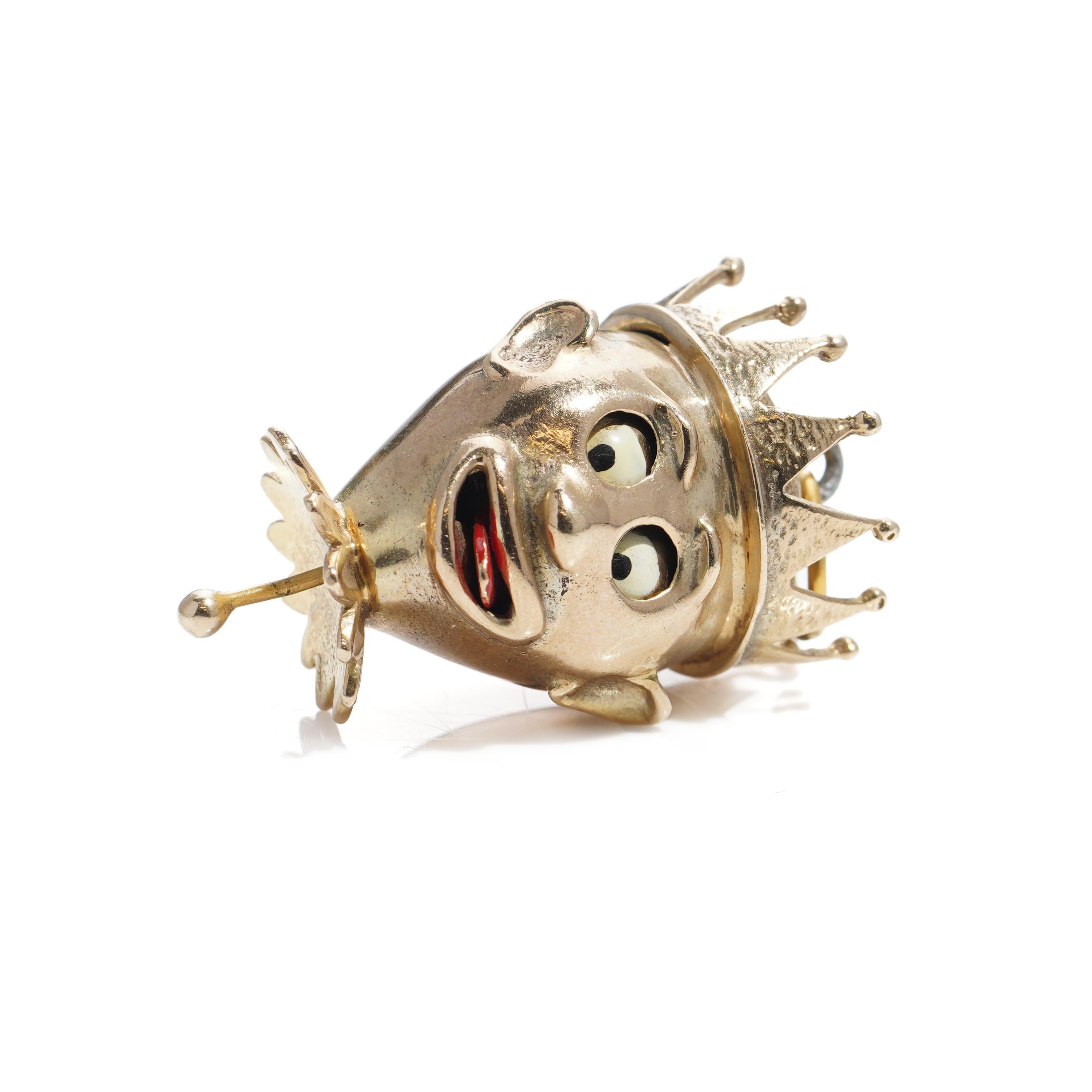 Women's or Men's Vintage 9 Karat Gold Interactive Jester Pendant For Sale