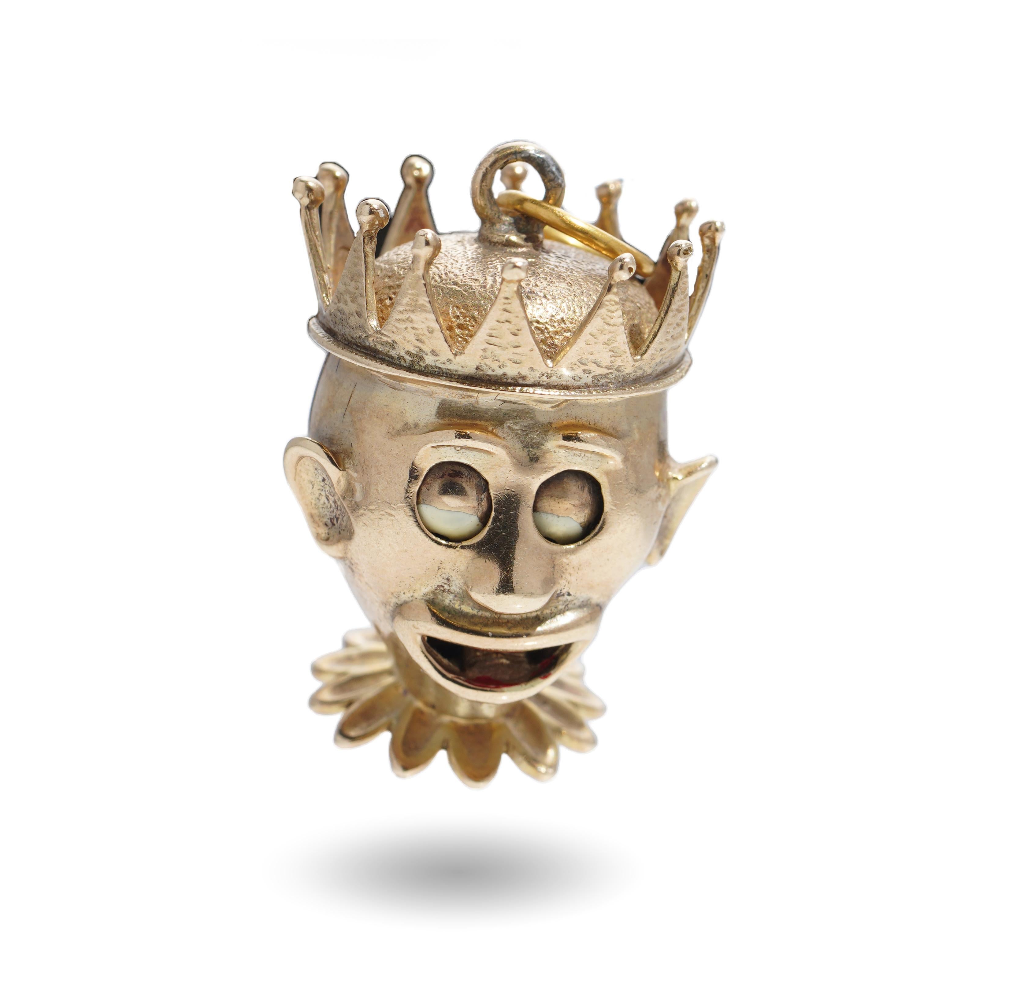 Vintage 9 Karat Gold Interactive Jester Pendant For Sale 4
