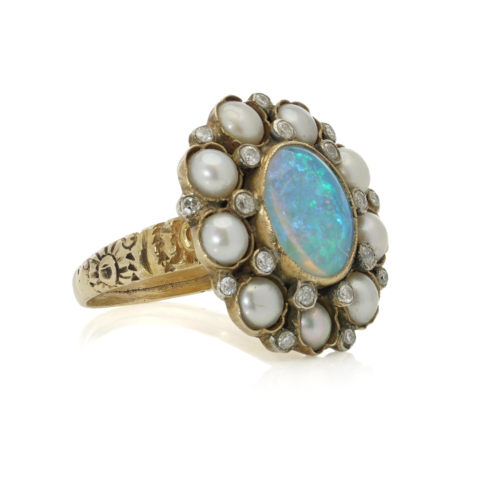 Vintage 9kt gold opal cluster ring im Angebot 1